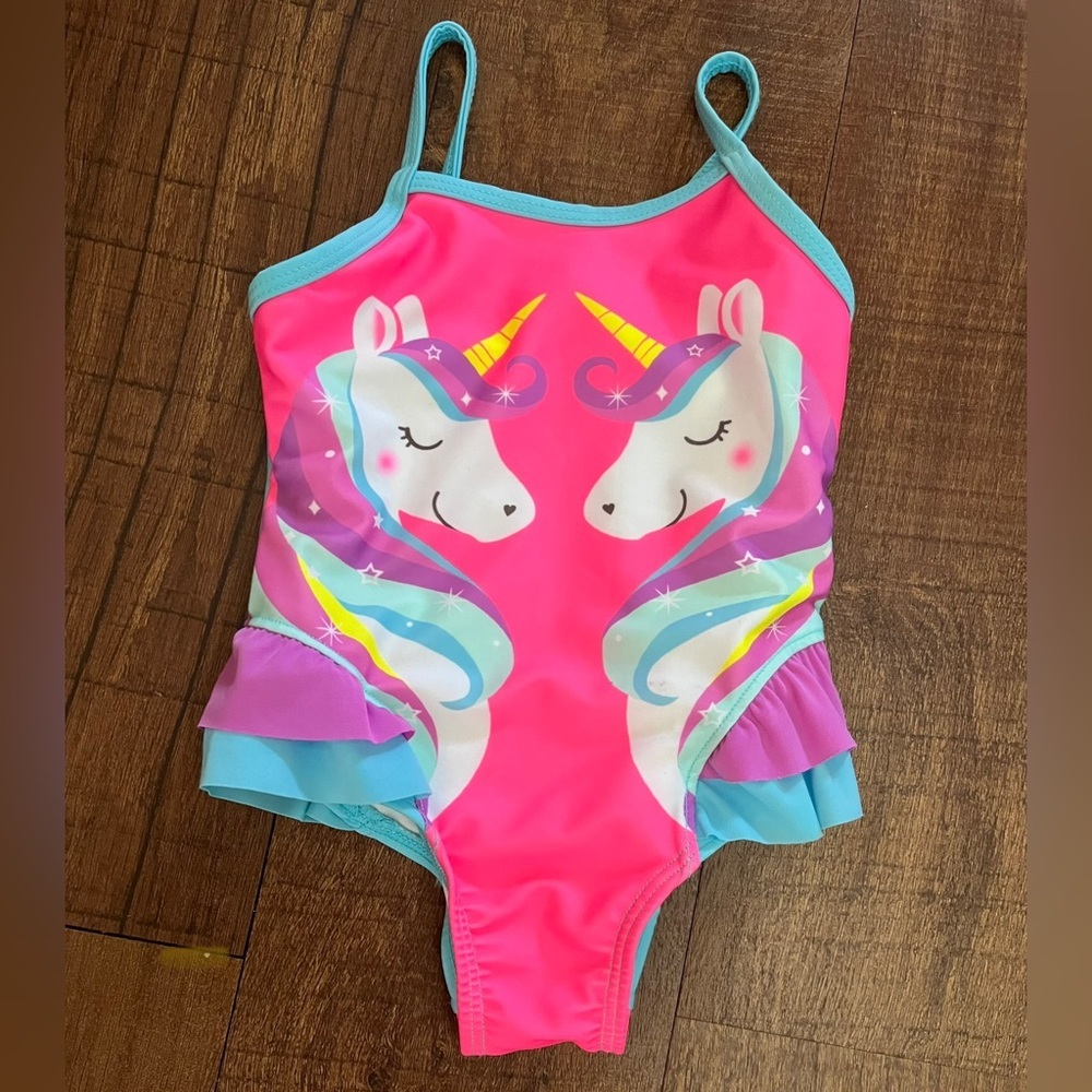 NWT toddler girl one piece bathing swim suit unicorn ruffle 18 months